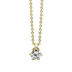 Solitär Collier Kette 750 Gold Gelbgold Brillant 0,15 Ct. L: 42cm, S: 0,7mm