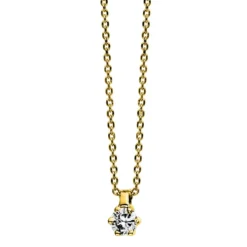 Solitär Collier Kette 750 Gold Gelbgold Brillant 0,07 Ct. L: 42cm, S: 0,7mm