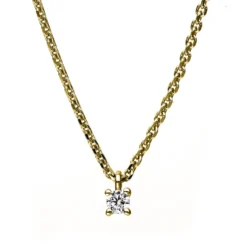 Solitär Collier Kette 585 Gold Gelbgold mit Brillant 0,05 Ct. 4er-Krappe L: 42cm