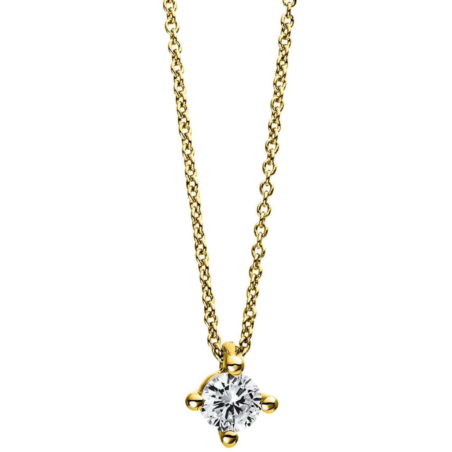 Solitär Collier Kette 750 Gold Gelbgold mit Brillant 0,30 Ct. 4er-Krappe L: 42cm