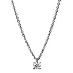 Solitär Collier Kette 750 Gold Weißgold mit Brillant 0,15 Ct. 4er-Krappe L: 42cm