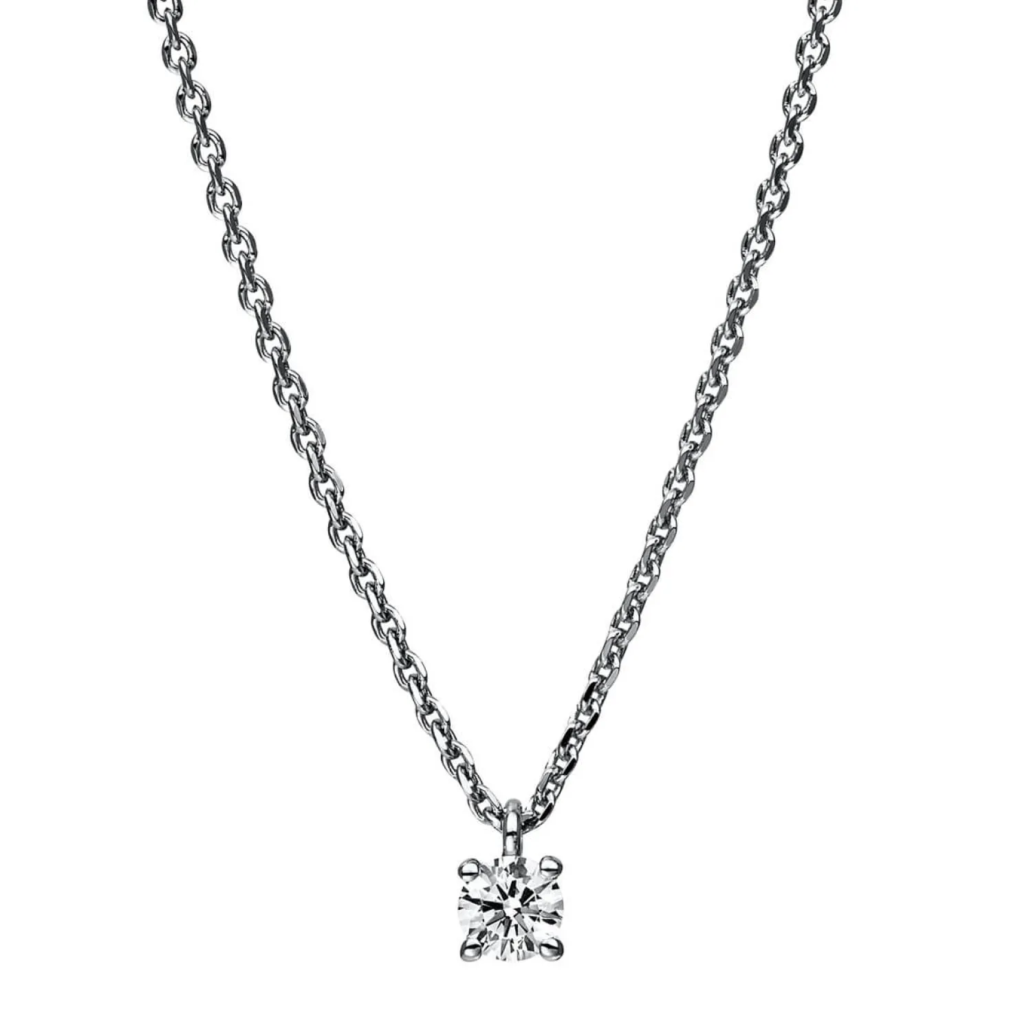 Solitär Collier Kette 750 Gold Weißgold mit Brillant 0,15 Ct. 4er-Krappe L: 42cm