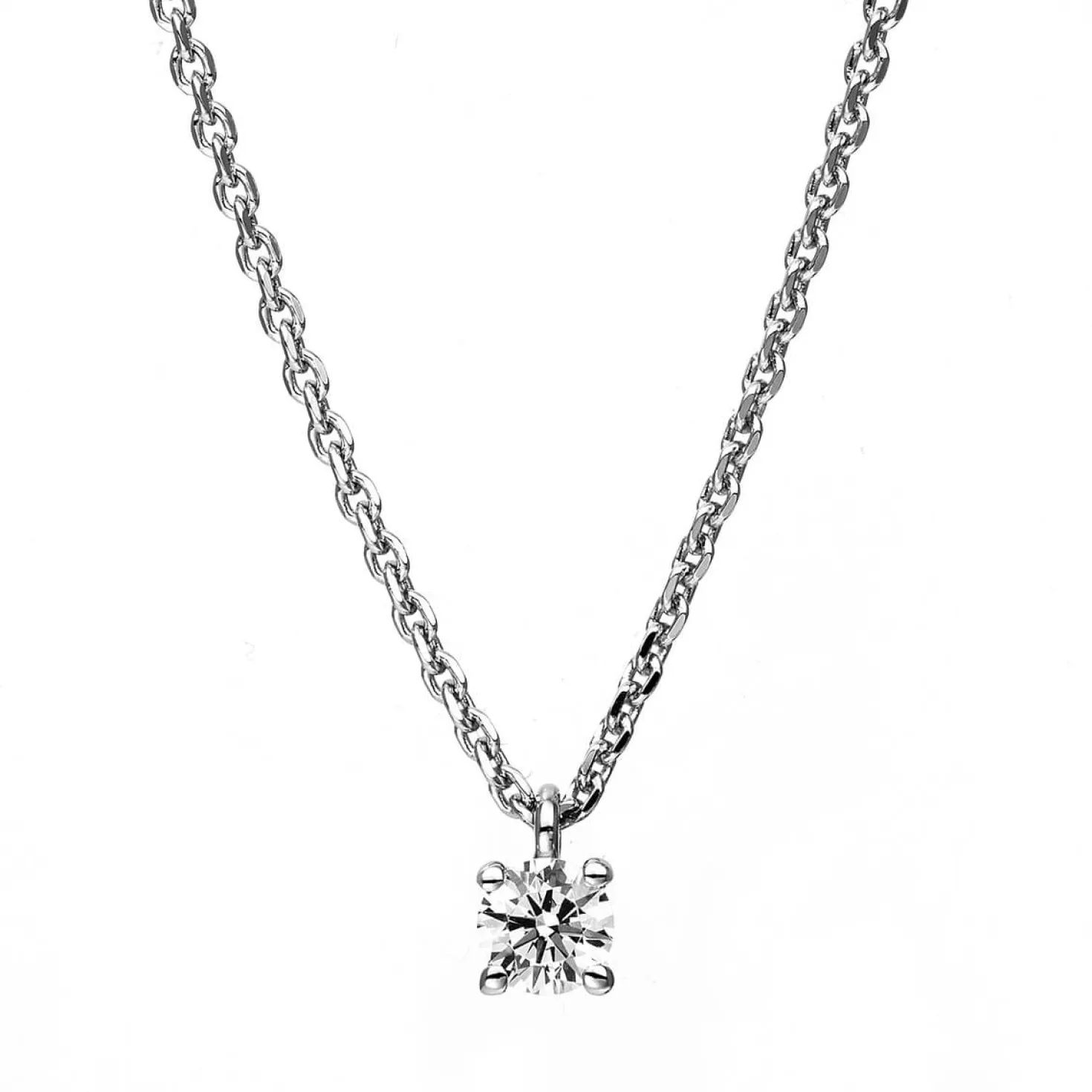 Solitär Collier Kette 750 Gold Weißgold mit Brillant 0,15 Ct. 4er-Krappe L: 42cm