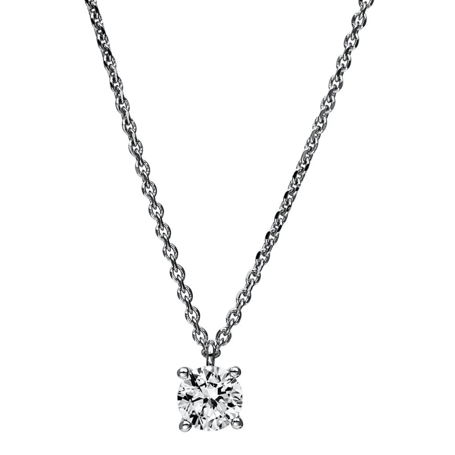 Solitär Collier Kette 585 Gold Weißgold mit Brillant 0,40 Ct. 4er-Krappe L: 42cm