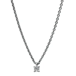 Solitär Collier Kette 750 Gold Weißgold mit Brillant 0,05 Ct. 4er-Krappe L: 42cm
