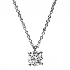Solitär Collier Kette 585 Gold Weißgold mit Brillant 0,50 Ct. 4er-Krappe L: 42cm