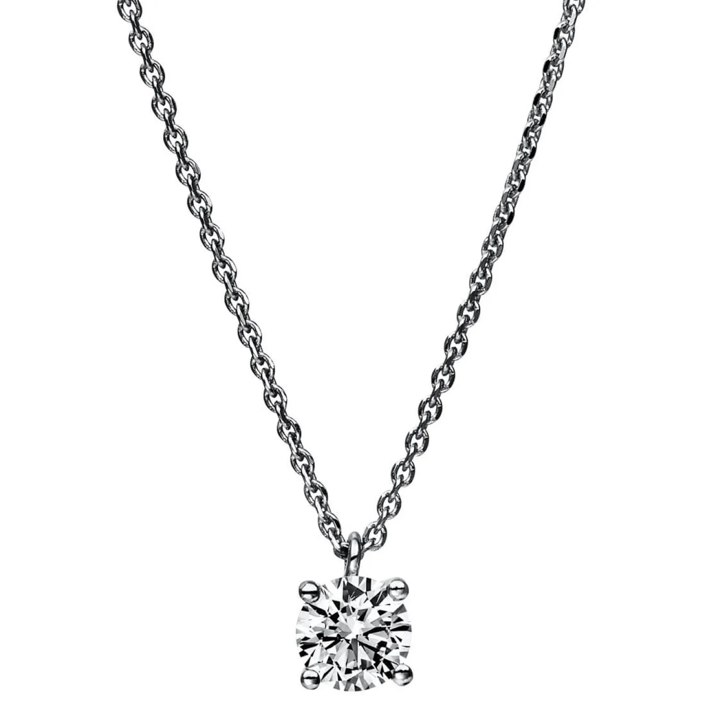 Solitär Collier Kette 585 Gold Weißgold mit Brillant 0,50 Ct. 4er-Krappe L: 42cm