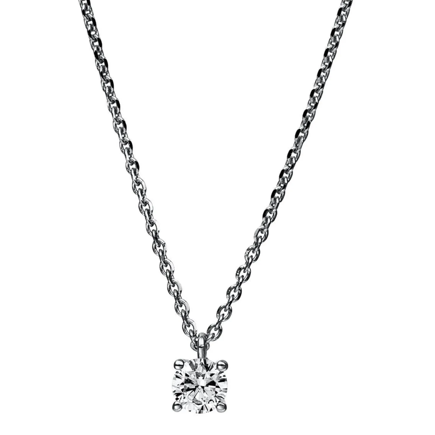 Solitär Collier Kette 585 Gold Weißgold mit Brillant 0,25 Ct. 4er-Krappe L: 42cm