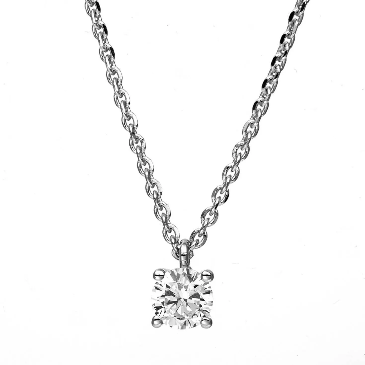 Solitär Collier Kette 585 Gold Weißgold mit Brillant 0,25 Ct. 4er-Krappe L: 42cm