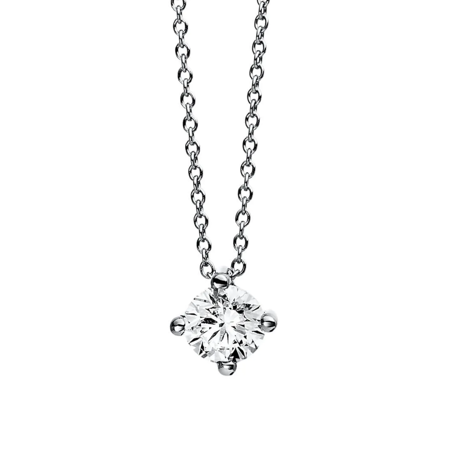 Solitär Collier Kette 585 Gold Weißgold mit Brillant 0,50 Ct. 4er-Krappe L: 42cm