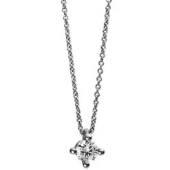 Solitär Collier Kette 585 Gold Weißgold mit Brillant 0,30 Ct. 4er-Krappe L: 42cm