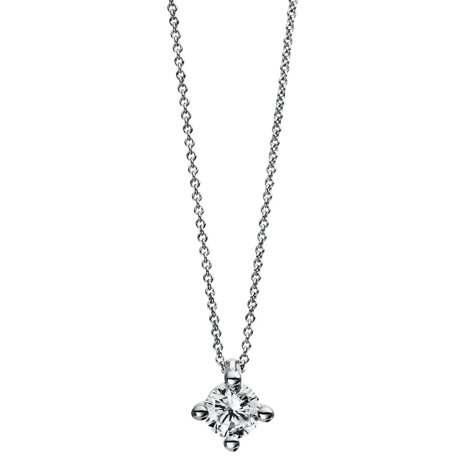 Solitär Collier Kette 750 Gold Weißgold Brillant 0,20 Ct. L: 42cm, S: 0,7mm