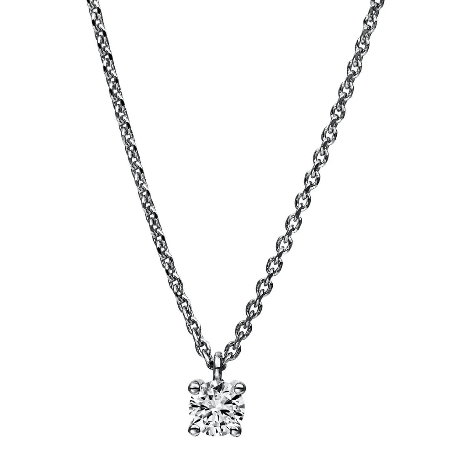 Solitär Collier Kette 750 Gold Weißgold mit Brillant 0,20 Ct. 4er-Krappe L: 42cm