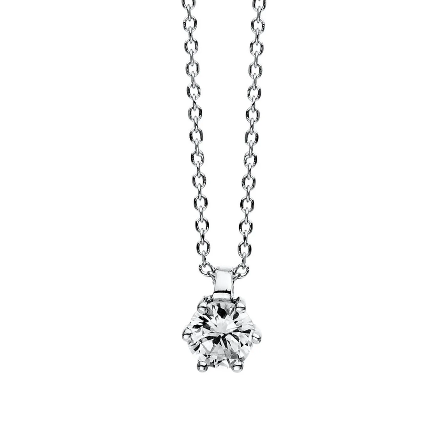 Solitär Collier Kette 585 Gold Weißgold Brillant 0,15 Ct. L: 42cm, S: 0,7mm