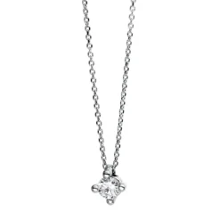 Solitär Collier Kette 750 Gold Weißgold Brillant 0,10 Ct. L: 42cm, Ø3,6mm