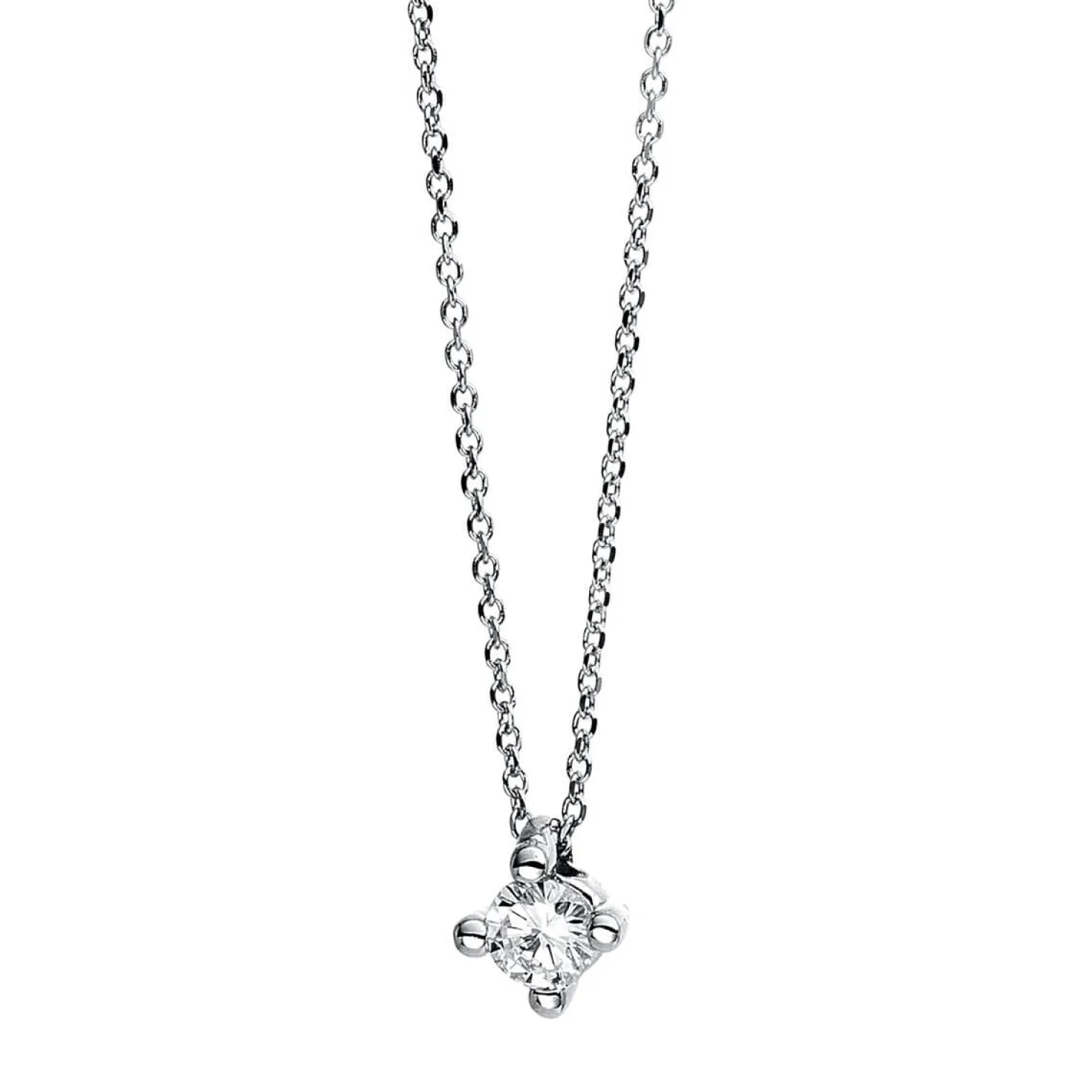 Solitär Collier Kette 585 Gold Weißgold Brillant 0,10 Ct. L: 42cm, Ø3,6mm