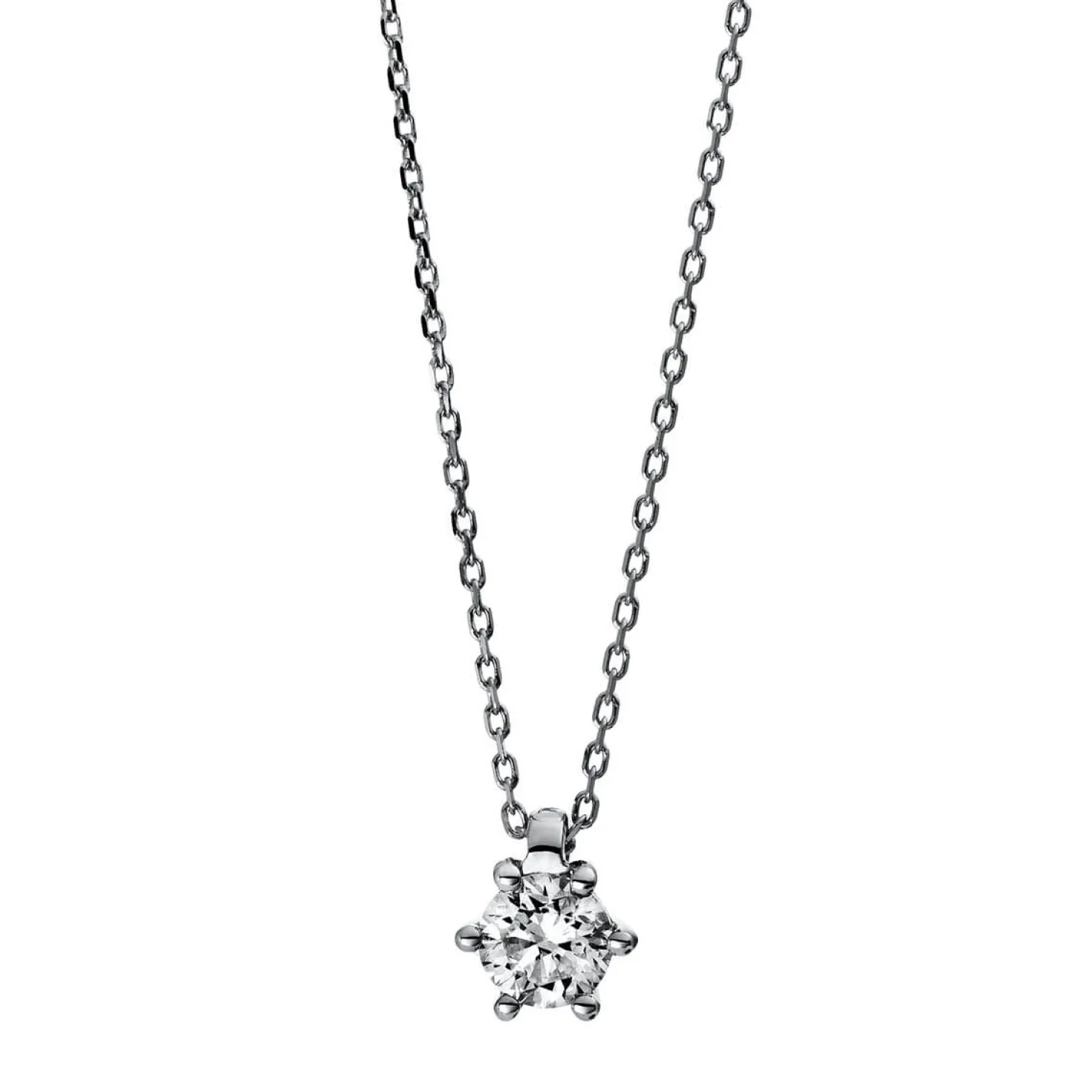 Solitär Collier Kette 750 Gold Weißgold Brillant 0,20 Ct. L: 42cm, S: 0,7mm