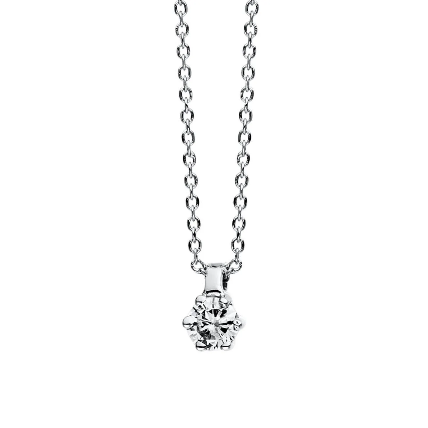 Solitär Collier Kette 950 Platin Brillant 0,07 Ct. 6er-Krappe L: 42cm, S: 0,7mm