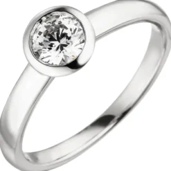 Solitär Ring aus 585 Gold Weißgold Diamant Brillant 0,50 ct. W-SI Zargenfassung
