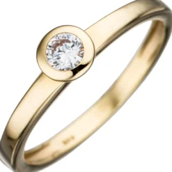 Solitär Ring Damenring aus 333 Gold Gelbgold Zirkonia weiß Goldring