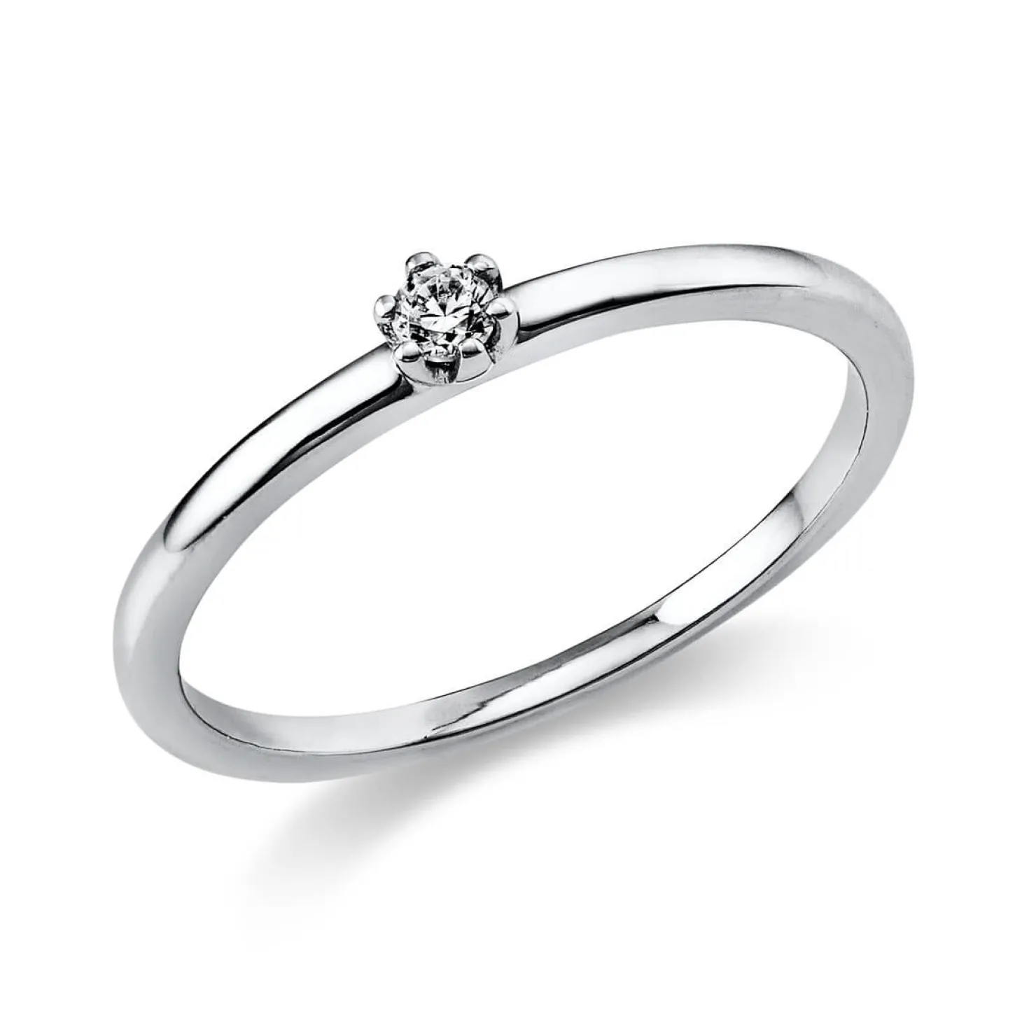 Solitär Ring Damenring aus 950 Platin mit Diamant Brillant 0,05 Ct 6er-Krappe