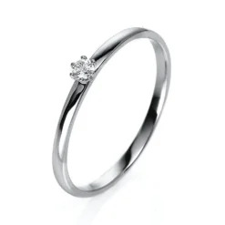 Solitär Ring Damenring aus 950 Platin mit Diamant Brillant 0,05 Ct 6er-Krappe