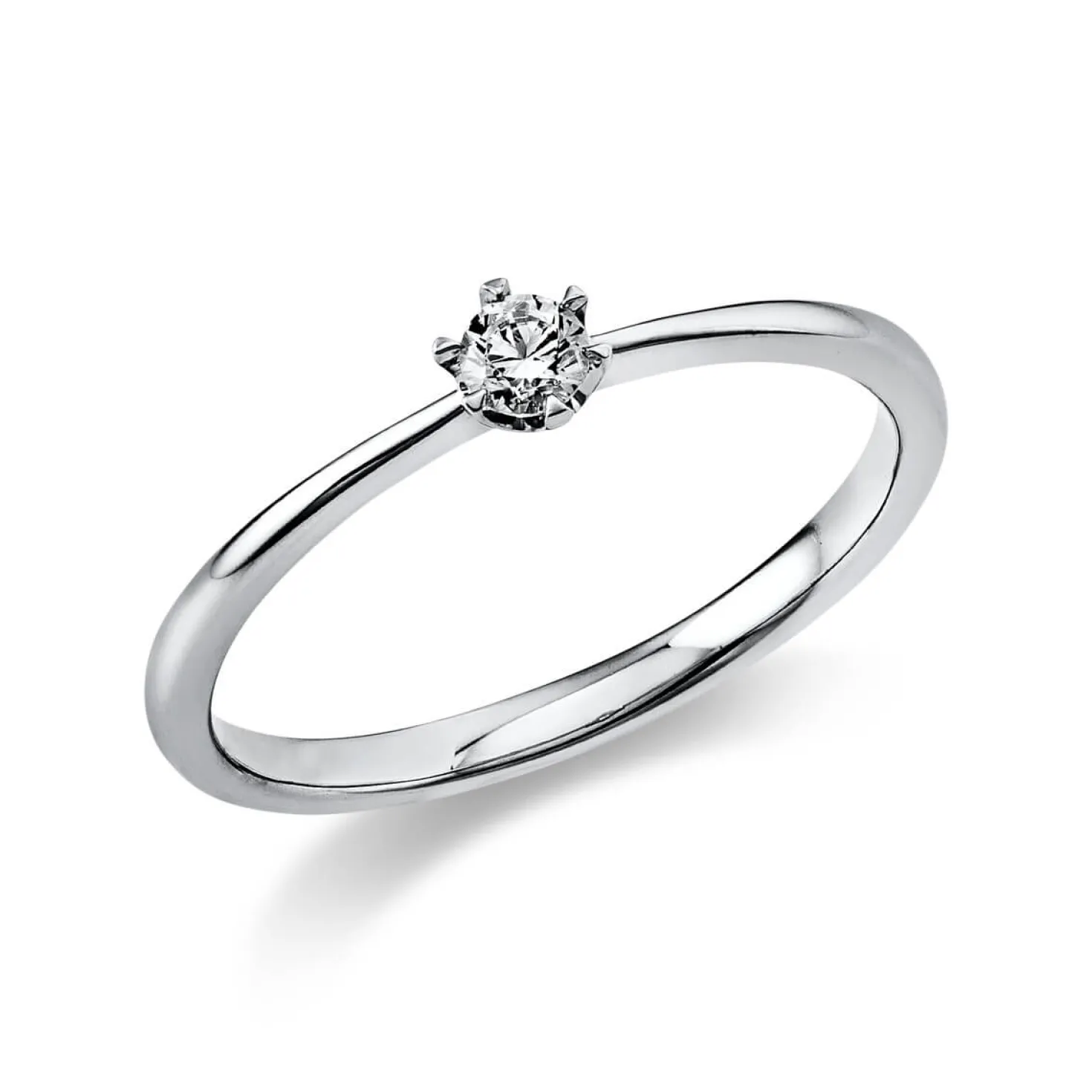 Solitär Ring Damenring aus 950 Platin mit Diamant Brillant 0,10 Ct. 6er-Krappe