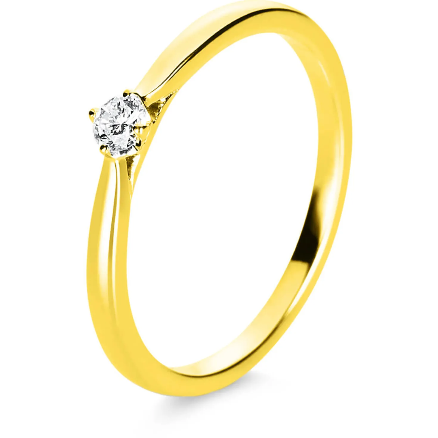 Solitär Ring Damenring 750 Gold Gelbgold Diamant Brillant 0,10 Ct. 4er-Krappe
