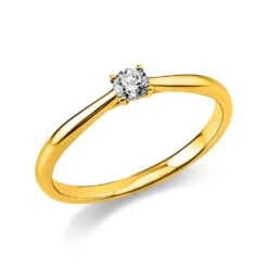 Solitär Ring Damenring 585 Gold Gelbgold mit Diamant Brillant 0,15 Ct 4er-Krappe