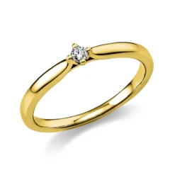 Solitär Ring Damenring 585 Gold Gelbgold mit Diamant Brillant 0,05 Ct 4er-Krappe