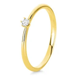Solitär Ring Damenring 585 Gold Gelbgold mit Diamant Brillant 0,05 Ct 6er-Krappe