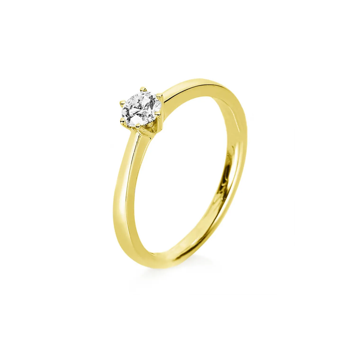 Solitär Ring Damenring 750 Gold Gelbgold mit Diamant Brillant 0,05 Ct 6er-Krappe