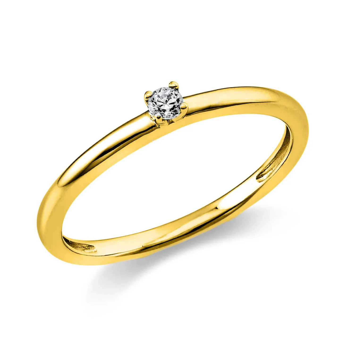 Solitär Ring Damenring 750 Gold Gelbgold mit Diamant Brillant 0,05 Ct 4er-Krappe