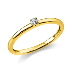 Solitär Ring Damenring 585 Gold Gelbgold mit Diamant Brillant 0,05 Ct 4er-Krappe