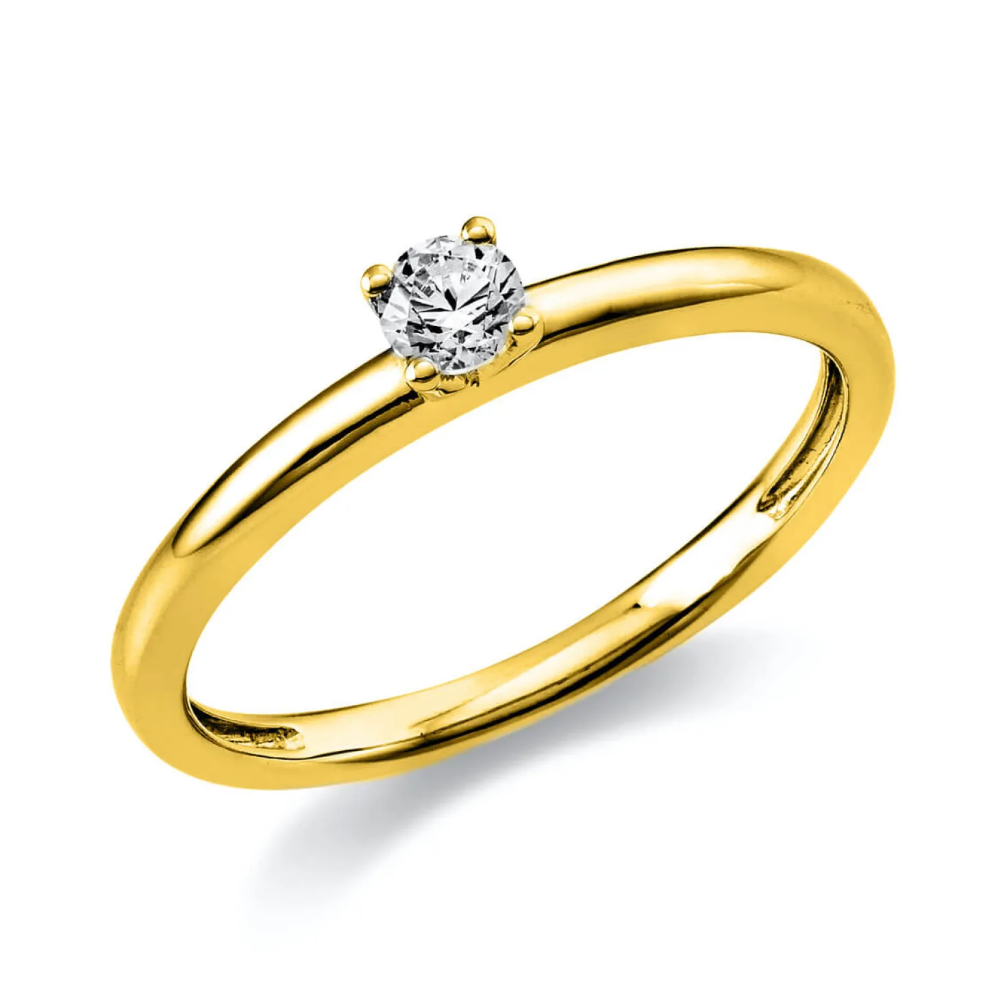 Solitär Ring Damenring 585 Gold Gelbgold mit Diamant Brillant 0,15 Ct 4er-Krappe