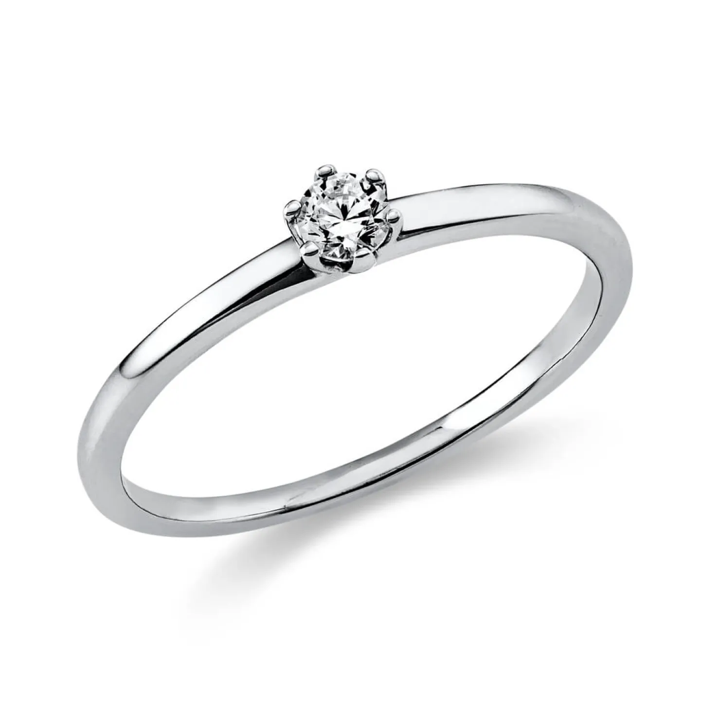 Solitär Ring Damenring 750 Gold Weißgold Diamant Brillant 0,10 Ct. 6er-Krappe