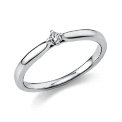 Solitär Ring Damenring 750 Gold Weißgold mit Diamant Brillant 0,05 Ct 4er-Krappe