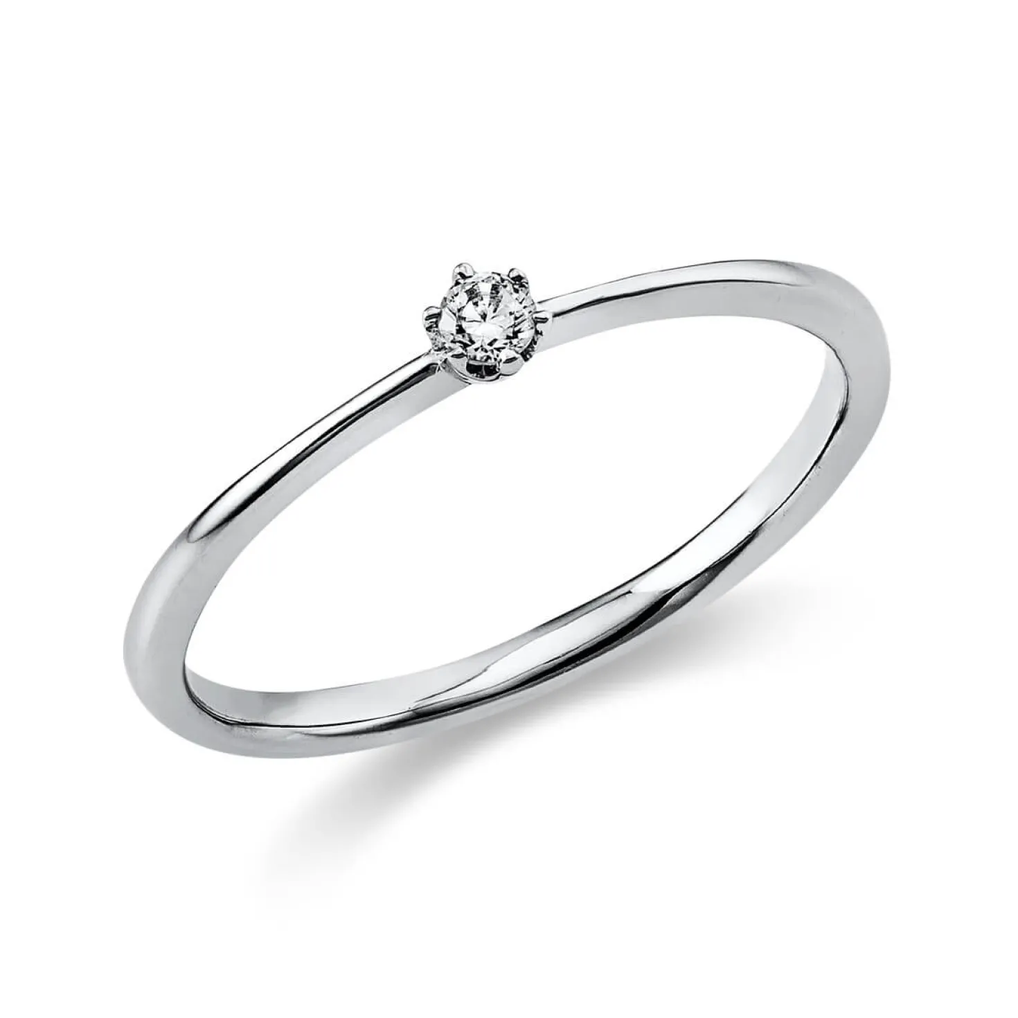 Solitär Ring Damenring 585 Gold Weißgold mit Diamant Brillant 0,05 Ct 6er-Krappe
