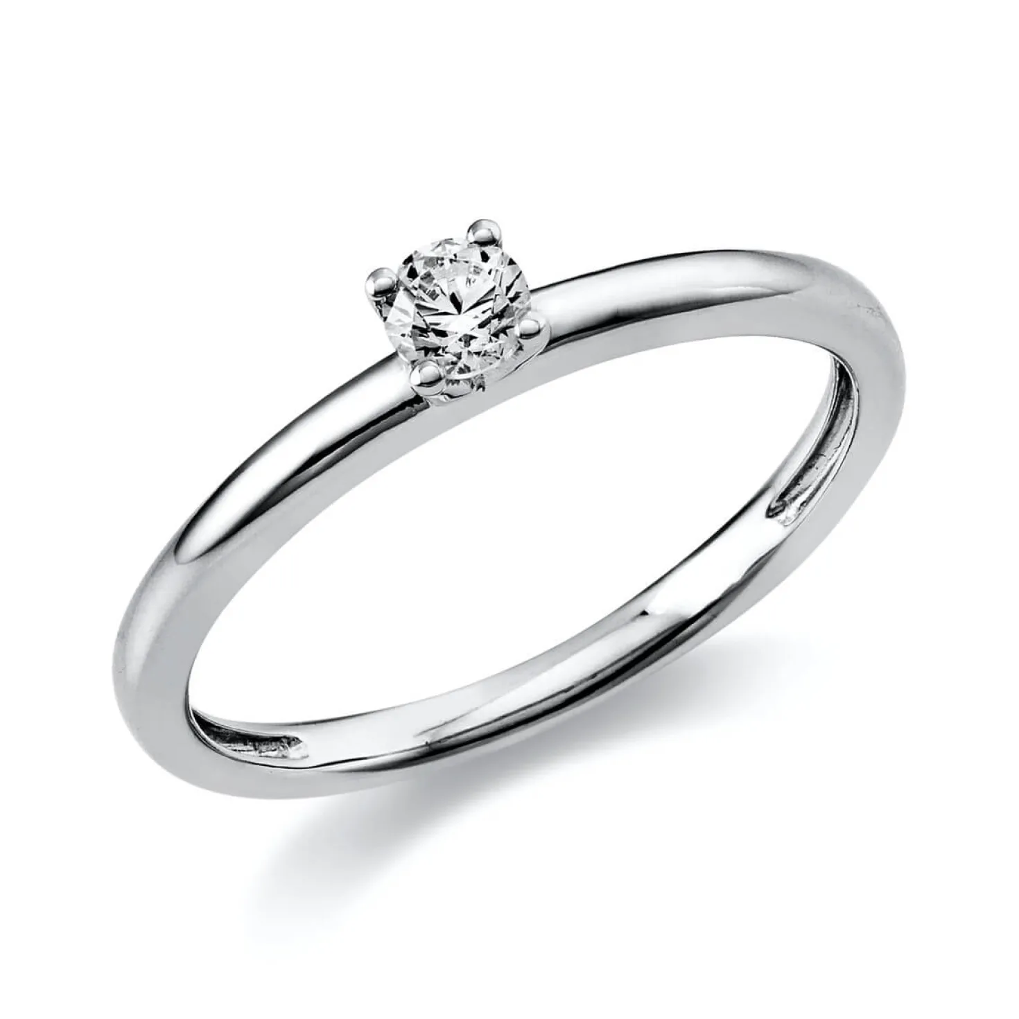 Solitär Ring Damenring 750 Gold Weißgold mit Diamant Brillant 0,15 Ct 4er-Krappe