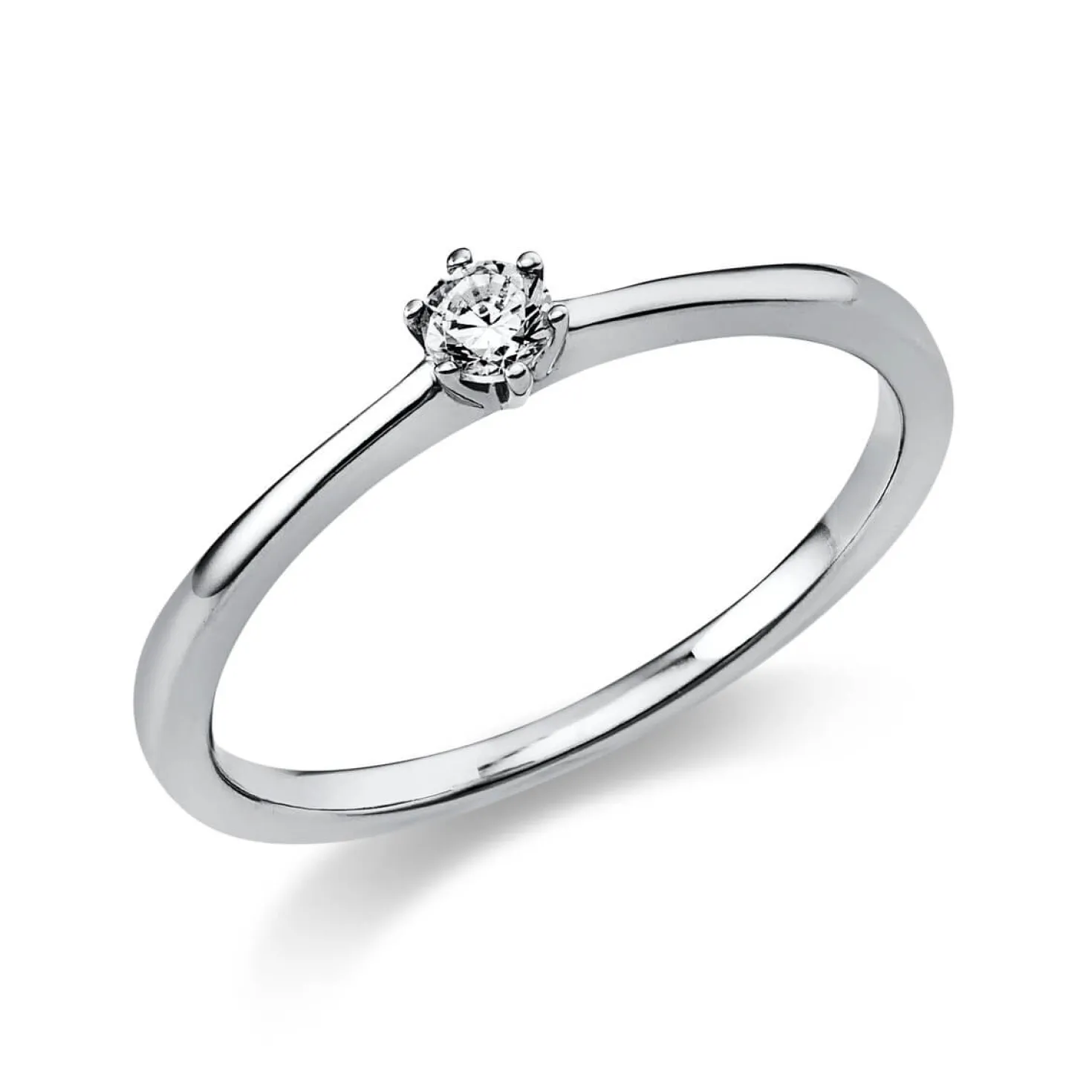 Solitär Ring Damenring 585 Gold Weißgold Diamant Brillant 0,10 Ct. 6er-Krappe