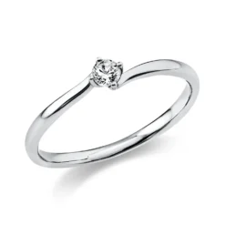 Solitär Ring Damenring 585 Gold Weißgold Diamant Brillant 0,10 Ct. 4er-Krappe