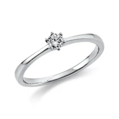 Solitär Ring Damenring 585 Gold Weißgold mit Diamant Brillant 0,15 Ct 6er-Krappe