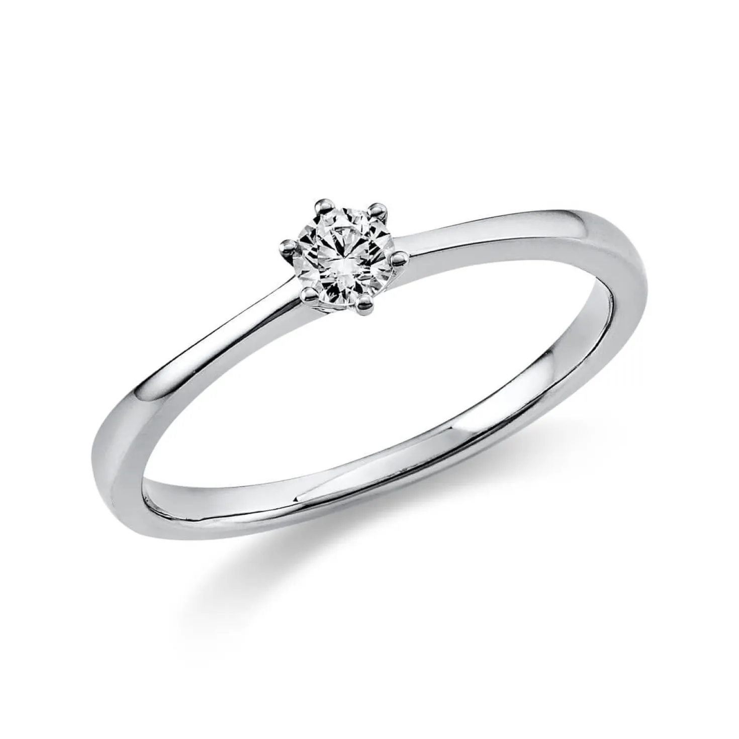 Solitär Ring Damenring 585 Gold Weißgold mit Diamant Brillant 0,15 Ct 6er-Krappe