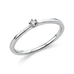 Solitär Ring Damenring 750 Gold Weißgold mit Diamant Brillant 0,05 Ct 6er-Krappe