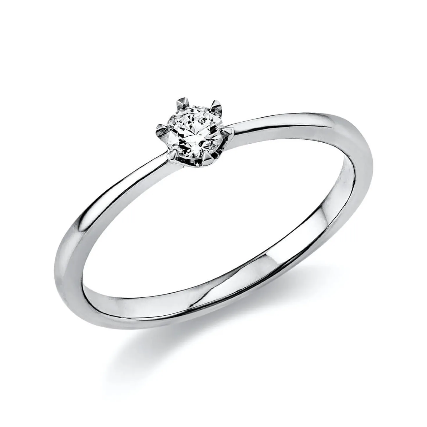 Solitär Ring Damenring 950 Platin Diamant Brillant 0,15 Ct 6er-Krappe B: 2,1mm