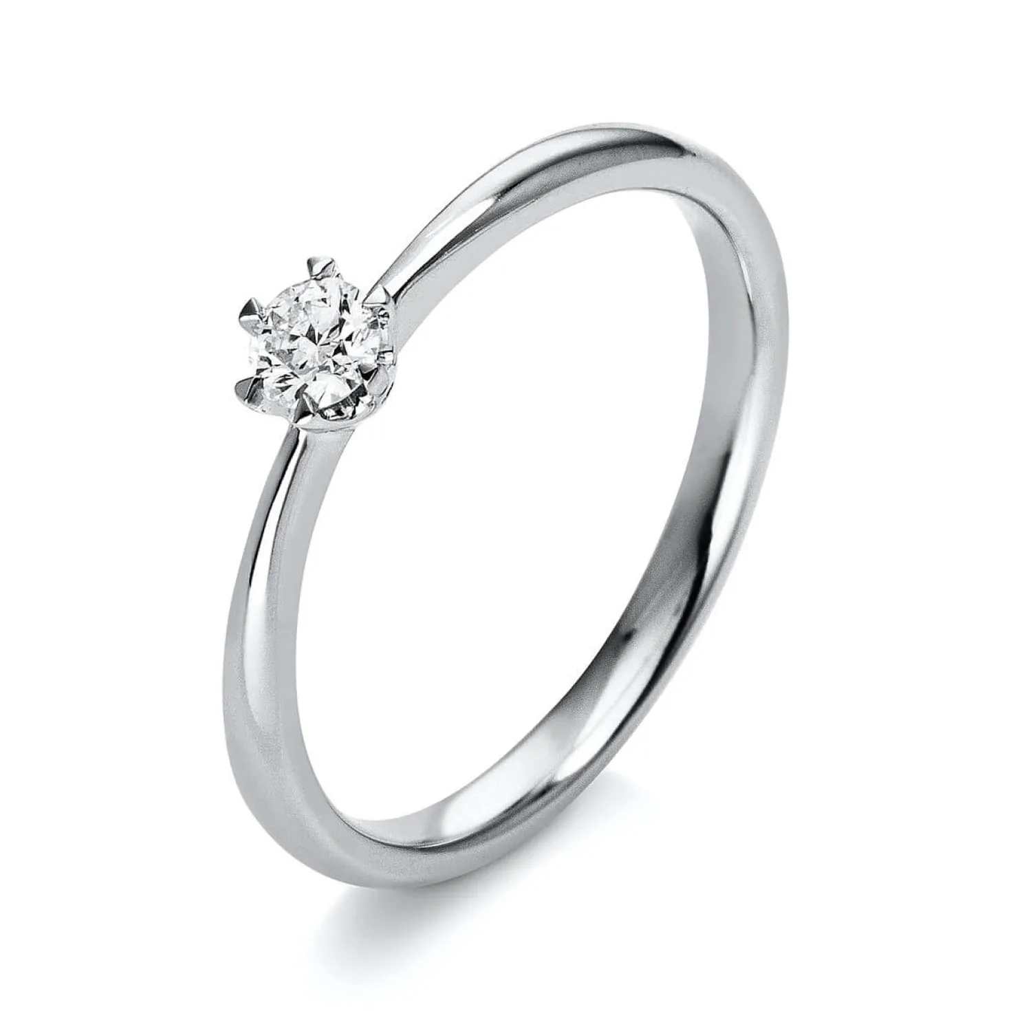 Solitär Ring Damenring 950 Platin Diamant Brillant 0,15 Ct 6er-Krappe B: 2,1mm