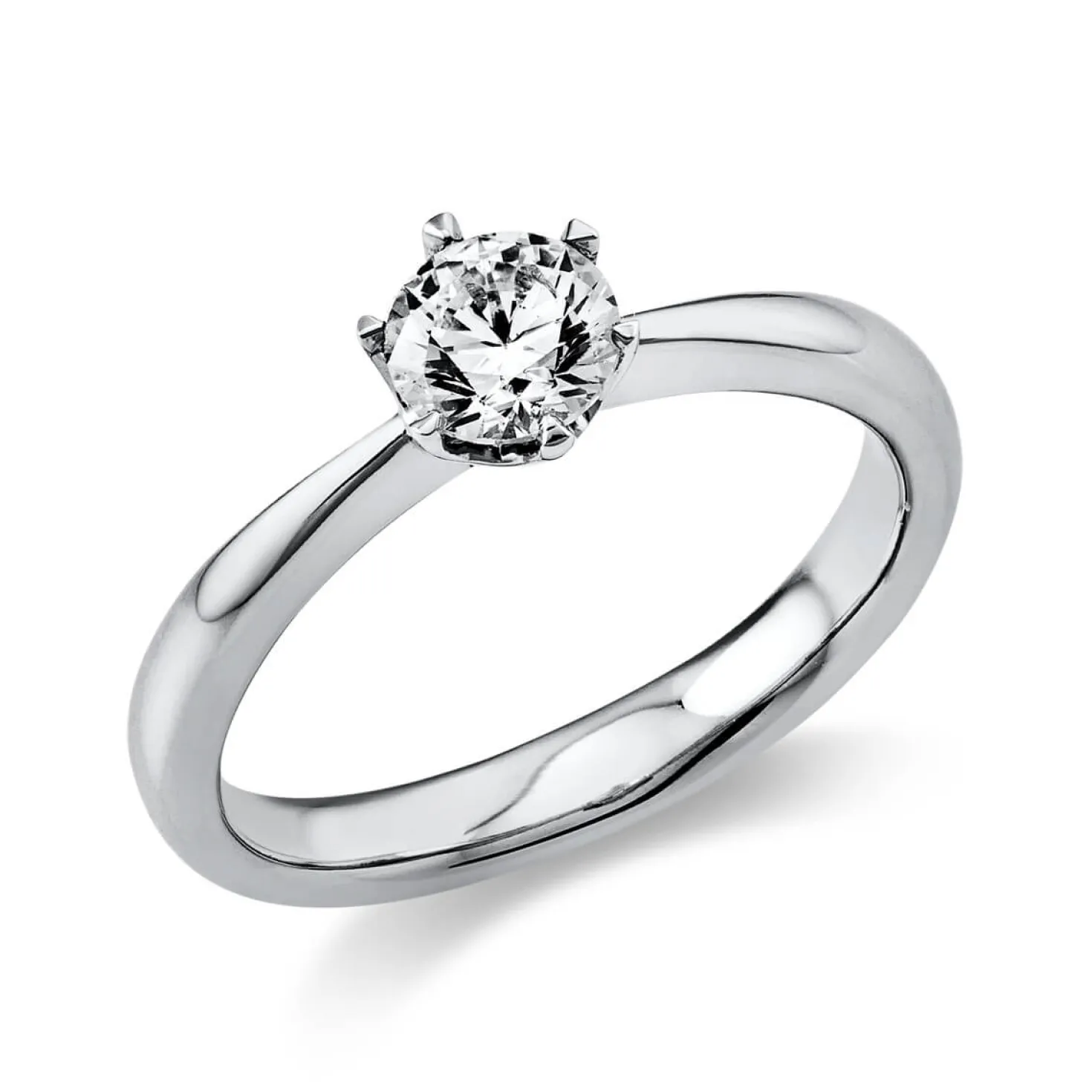Solitär Ring Damenring 950 Platin Diamant Brillant 0,50 Ct. 6er-Krappe B: 3,1mm
