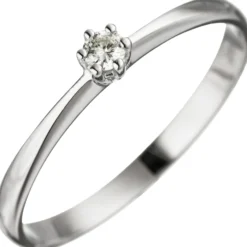 Solitär Ring Diamant 0.05Ct W/SI Brillant der Mitte 585 Gold Weißgold