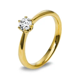 Solitär Ring 750 Gold Gelbgold Diamant Brillant 0,40 Ct. 6er-Krappe B: 2,8mm