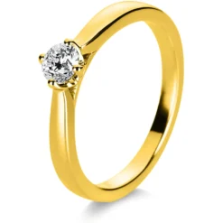Solitär Ring 750 Gold Gelbgold Diamant Brillant 0,30 Ct. 4er-Krappe B: 2,4mm